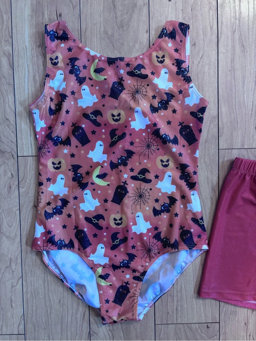 Girls Halloween leotard and short set